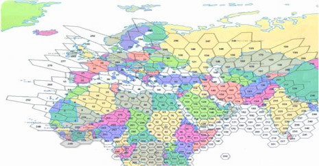 Grafik: Thuraya Versorgungsgebiete (Zellen / Spots)